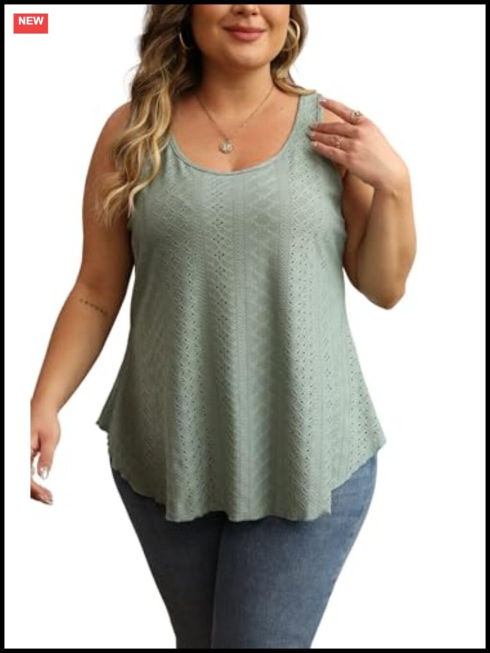 Women Plus Size Eyelet Tank Tops Flowy Scoop Neck Loose Fit Sleeveless Cami